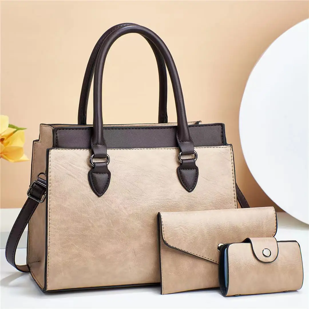 New Women Ladies 3 in 1 Fashion Retro Tote Shoulder Bag patchwork Casual PU Leather 3 Pcs Set Messenger Handbags