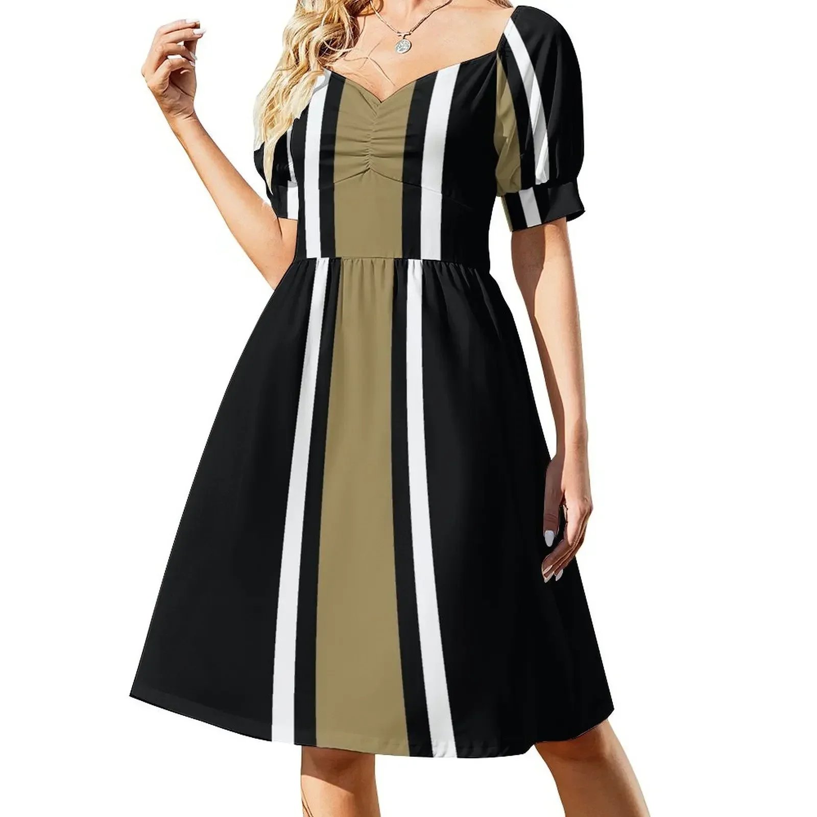 

Black, White, & Gold Vertical Power Stripe Sleeveless Dress ladies dresses for special occasion elegant dress Dress