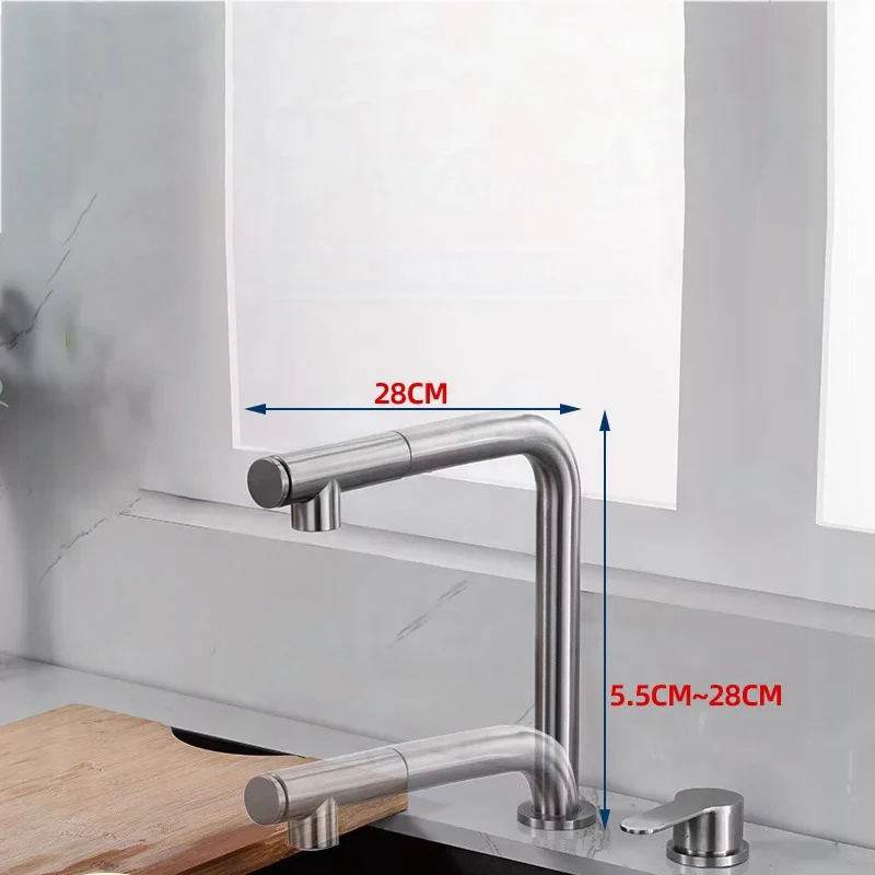 Imagem -02 - Misturador Telescópico Sink Tap 360 Giratória Frio Hot Waterkitchen Faucet Pull Out Pulverizador Elevação Escondida Double Hole Split