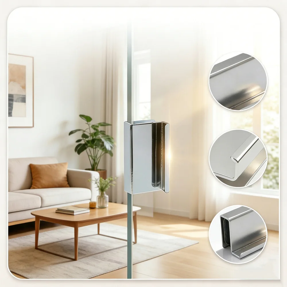 Punch Free Glass Handle Clamp Simple Mount For Cabinet Display Case Acrylic Door Modern Metal Hardware Pulls Set