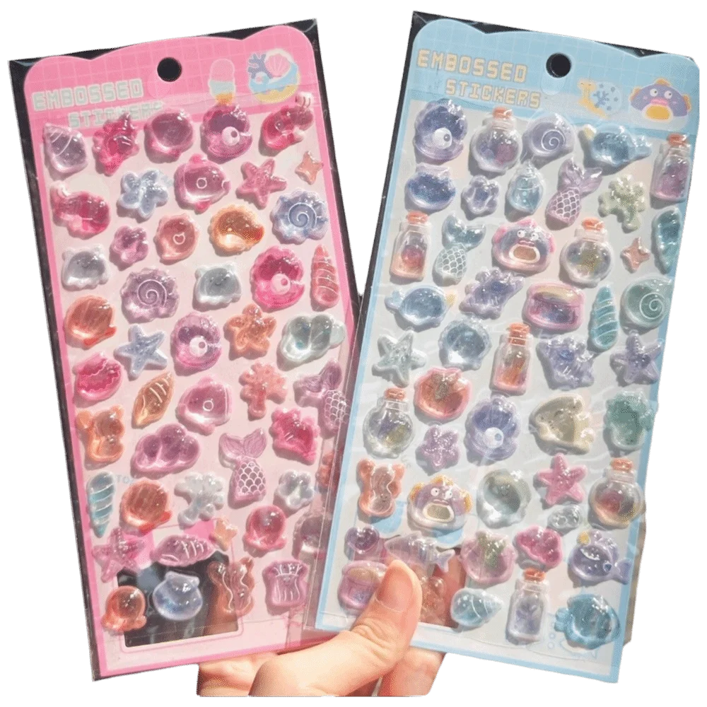 Embossed Texture 3D Embossed Sticker Solid Sticker Crystal Resin Ocean Theme Sticker 3D Raised Effect Kawaii Design
