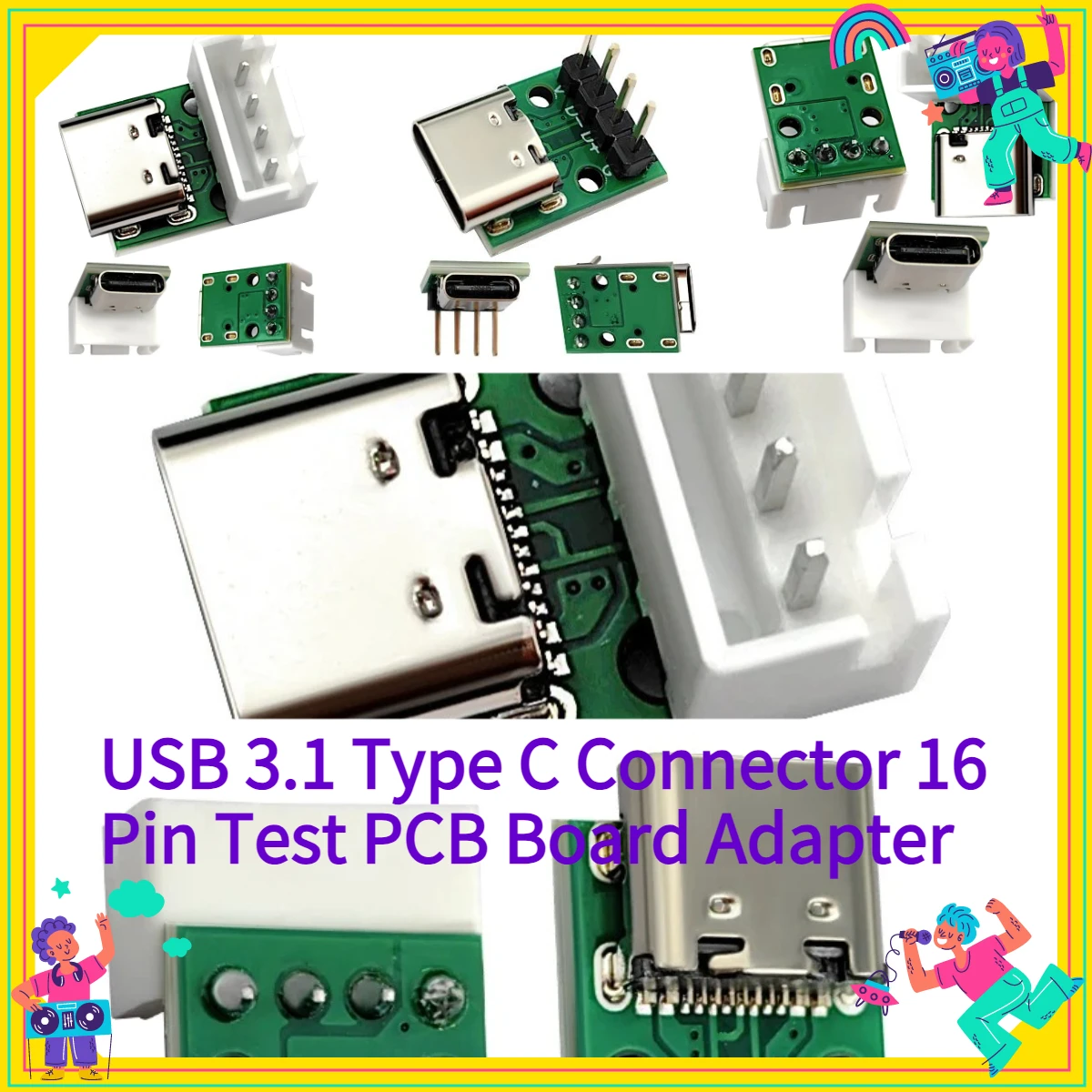 1/5Pcs USB 3.1 Type C Connector 16 Pin Test PCB Board Adapter 16P Connector Socket for Data Line Wire Cable Transfer