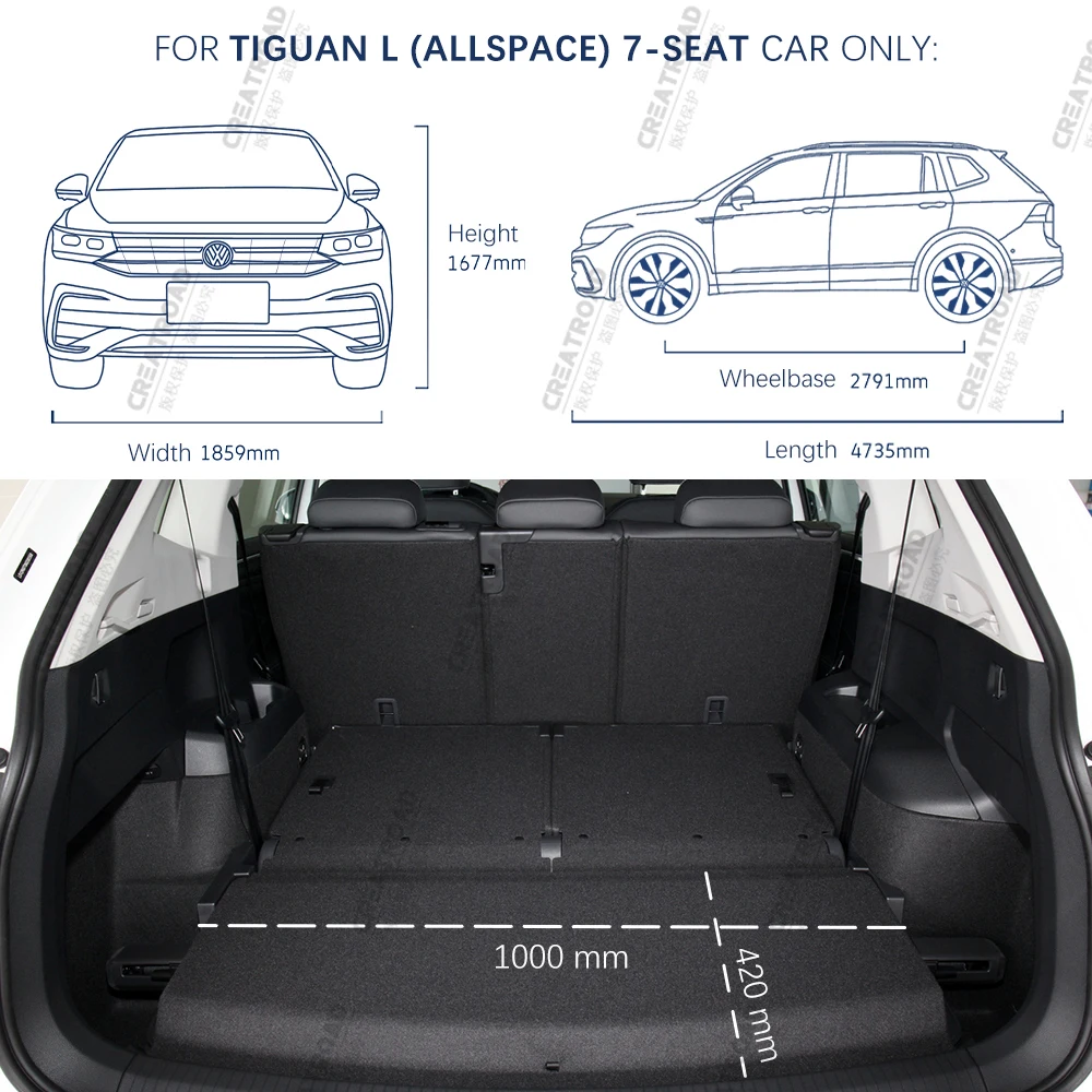 Full Coverage Trunk Mat For VOLKSWAGEN VW Tiguan L(Allspace) 7-Seat 2021 2022 2023 Auto Cover Pad Interior Protector Accessories