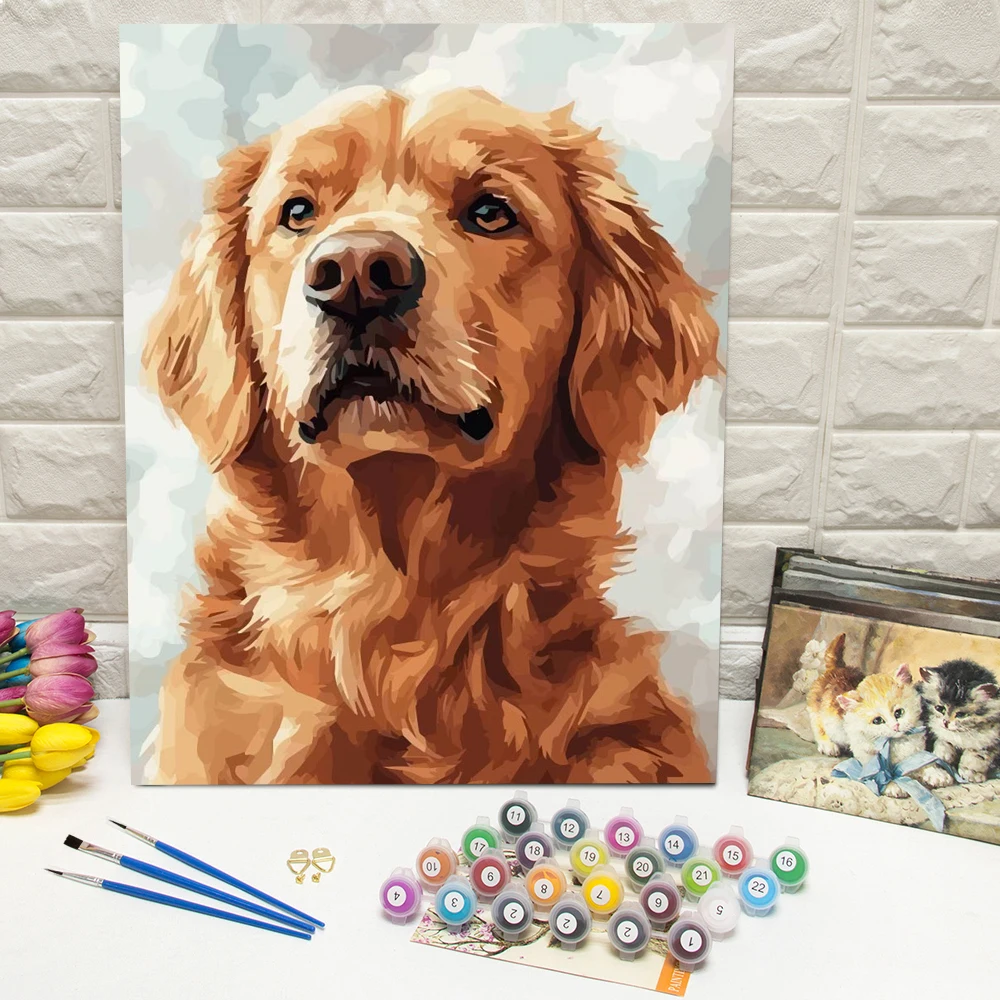 DIY Painting By Numbers Dog Coloring By Numbers Animal Digital Oil Painting Puppy Drawing On Canvas Home Decor Handpainted Gift