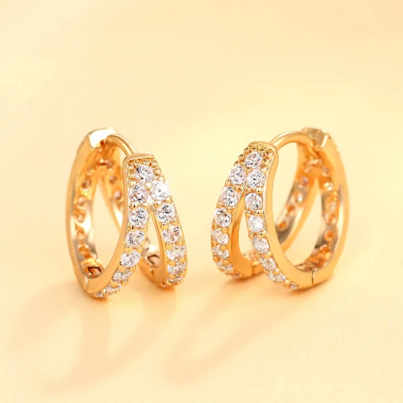 Huitan Simple Stylish Woman Hoop Earrings with Shiny Cubic Zirconia Daily Wearable Fashion Versatile Ear Accessories Hot Jewelry