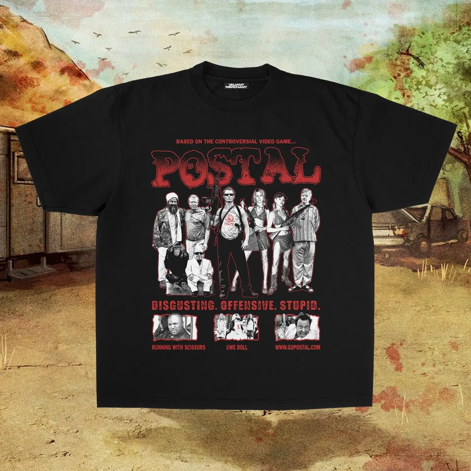 Postal Dude Humorous Action Graphic T-Shirt Oversized Tee Black Video Game Tee with Postal Dude Weapons Crew Neck Shirt Clothing