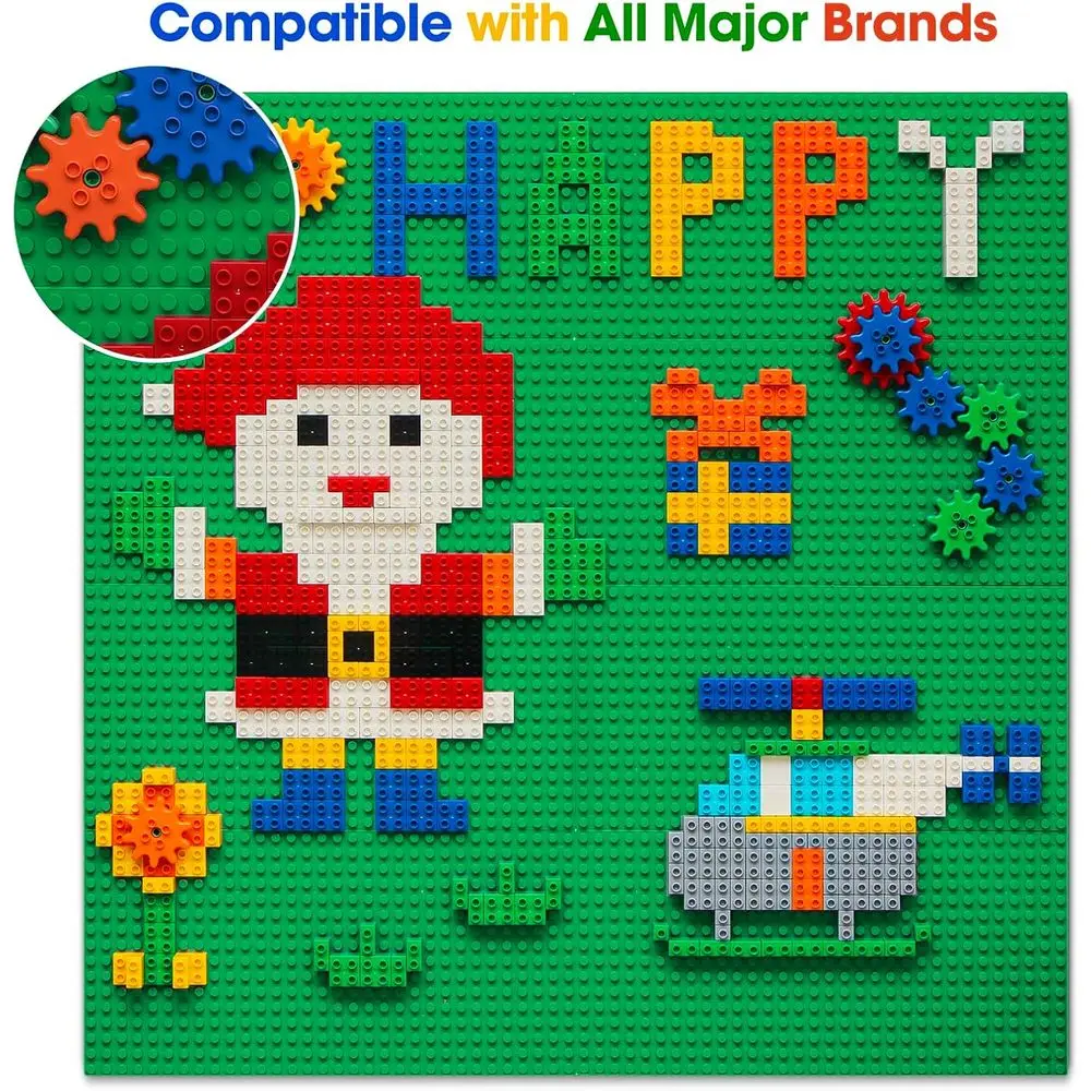 Customizable 470+ Piece Building Block Set with 8 Self-Stick Baseplates for Green Art Table Play
