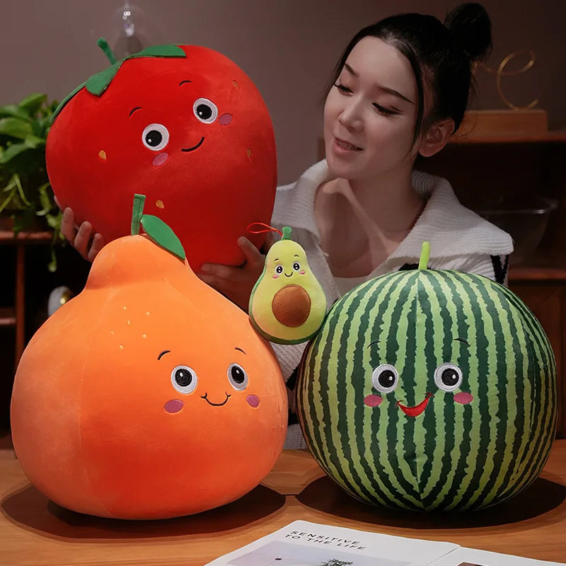 Juguete de peluche de frutas Super Kawaii, muñeco de peluche de manzana, fresa, sandía, naranja, aguacate, almohada suave, regalo de cumpleaños de 10-30cm ﻿