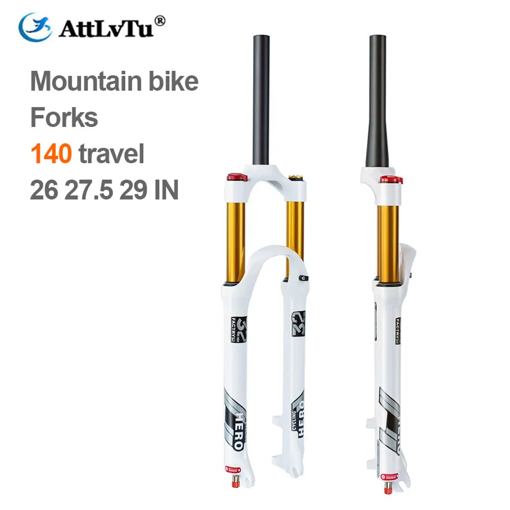 MTB Suspension Fork, Bicycle Shock Absorber, Road and Mountain Bike Compatible, White,Travel 140mm, Fits 26 