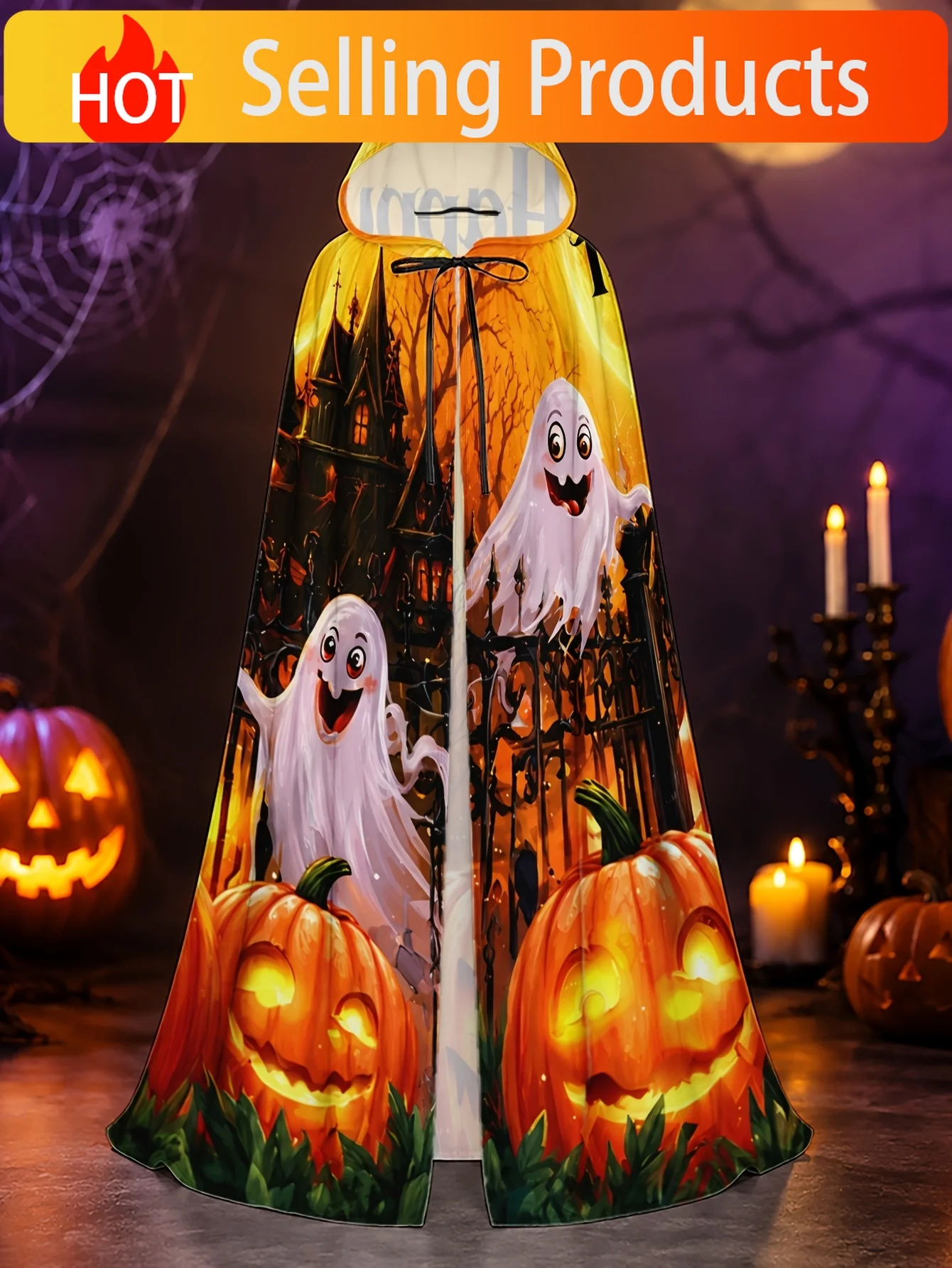 1pc Polyester Cape/Halloween Ghosts And Pumpkins Design/Halloween Witch Robe & Christmas Cloak for Adults/Cosplay, Themed Partie