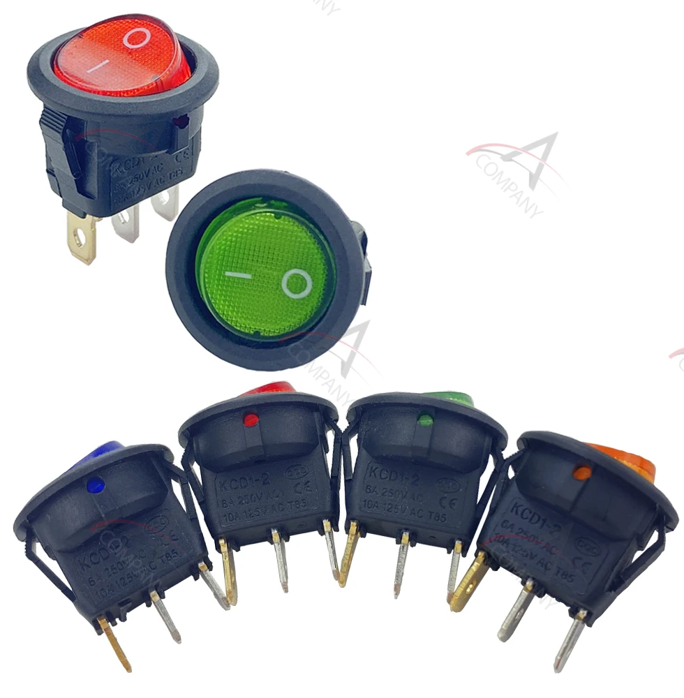 Rodada LED Rocker Light Switch, luzes do botão de energia, ligado e desligado, 3Pin, 12V, 20A, 1Pc