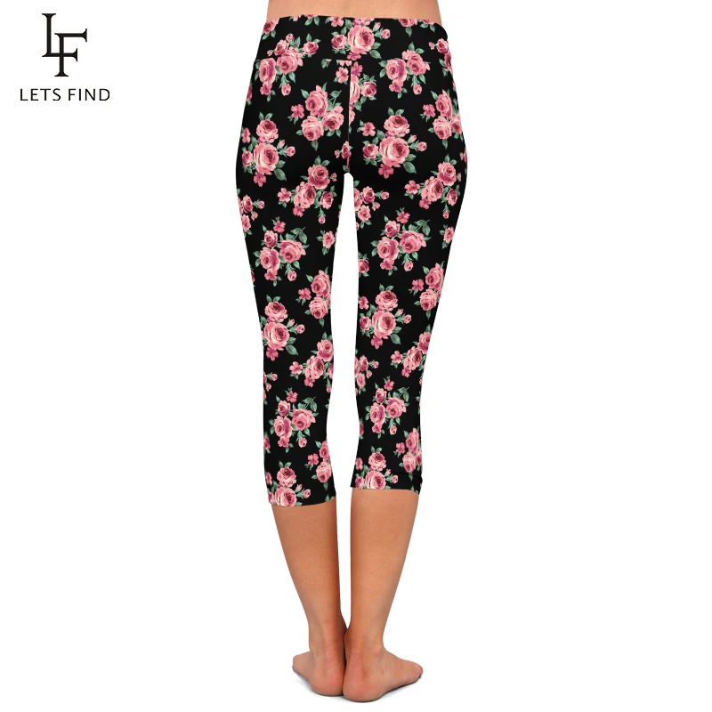 LETSFIND Summer New Arrival Women Capri Leggings Fashion High Waist 3D Flowers Digital Print Fitness Sexy Stretch Girls Leggings