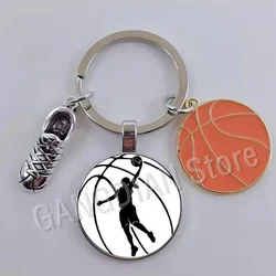 Fashion Play Basketball Photo Keychain Basketball Team Souvenir Glass Cabochon Keychain Sports Keyring Ball Lover Car Keychain