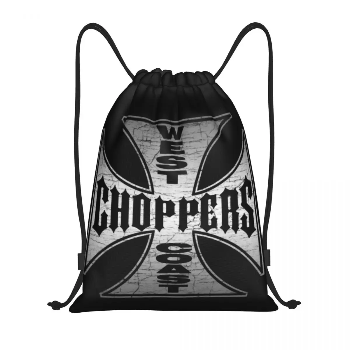 Custom West Coast Iron Cross Choppers Drawstring Backpack Bags Men Women Lightweight Gym Sports Sackpack Sacks for Yoga