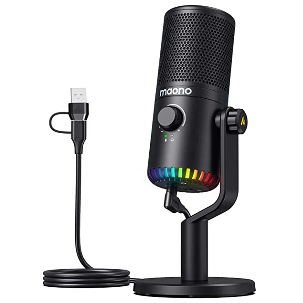 MAONO PC Programmable RGB Gaming Microphone for PC Gamer YouTube Podcast Mic Mute Headphone Jack Gain USB Condenser Microphones