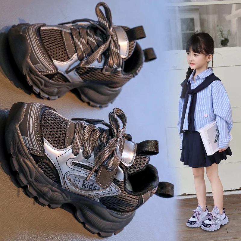 

Осенняя детская легкая спортивная обувь с сеткой для девочек, дышащие повседневные кроссовки для мальчиков на мягкой подошве