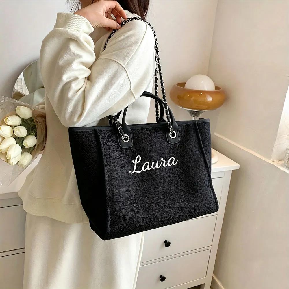 Custom Personalized Large Capacity Korean Women Chain Tote Bag, Designer Crossbody Shoulder Makeup Handbag view 6