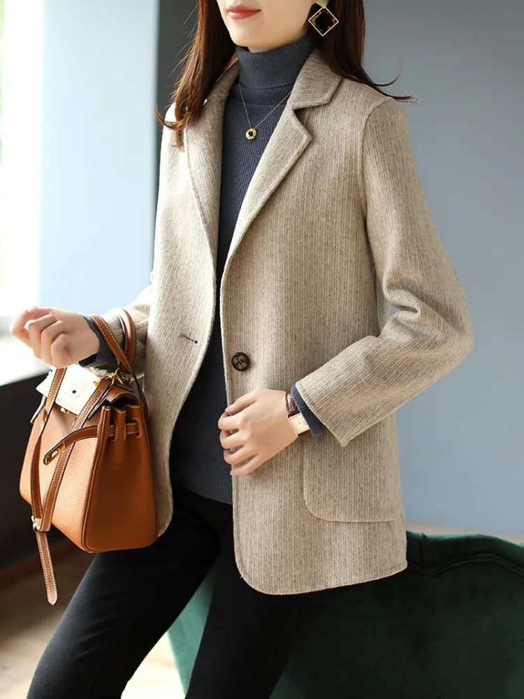 Lnsozkdg High Quality Double-faced Cashmere Jacket Coat Women Outwear 2024 Autumn Winter Office Lady Slim Short Wool Coats Women