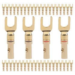 8Pcs Y Spade Speaker Brass Gold Plated And Silver Plated Plugs Audio Screw Fork  Adapter Connector