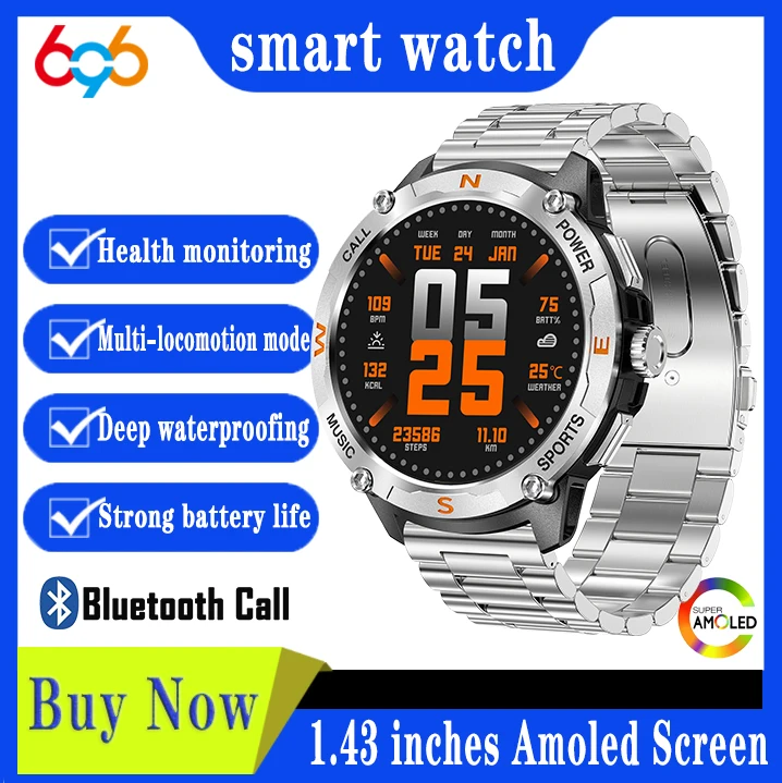 

Outdoor GPS Smart Watches Men AMOLED Screen Blue Tooth Call Sports Deep Waterproof Smartwatch Sleep Heart Rate Health Detection