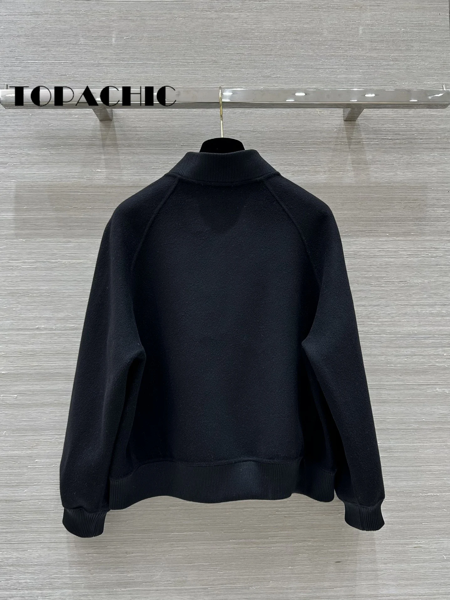 8.26 TOPACHIC-Women Hand Double-Sided Cashmere Flying Jacket Temperament Ribbed Collar Raglan Sleeve Loose Short Zipper Coat