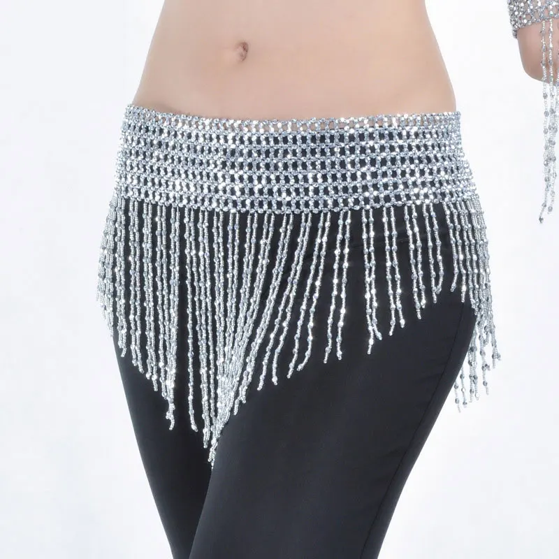 BellyDance Waistband Hip Scarf 3 Color Hand-Beaded Elastic Belly Dance Bling Belt Indian Dress Accessories