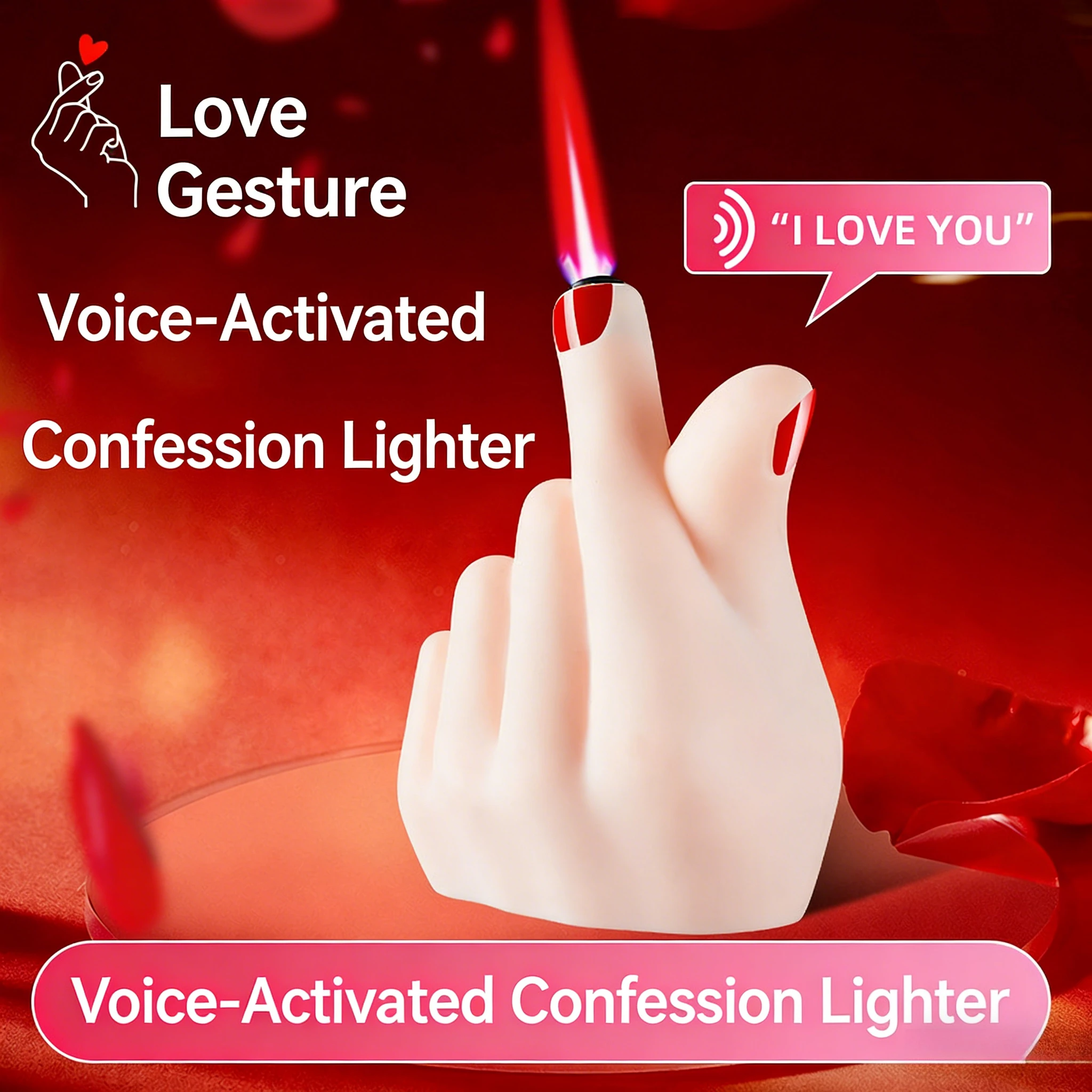 

Heart Gesture Lighter, Voice Activated "I LOVE YOU", Windproof Jet Flame, Novelty Valentine's Gift, Cool Lighter for Couples