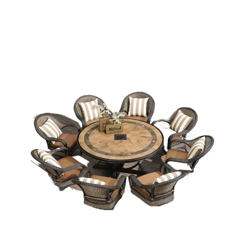 

Outdoor villa terrace rattan dining table and chairs, garden chairs casual outdoor furniture high-end rattan chairs