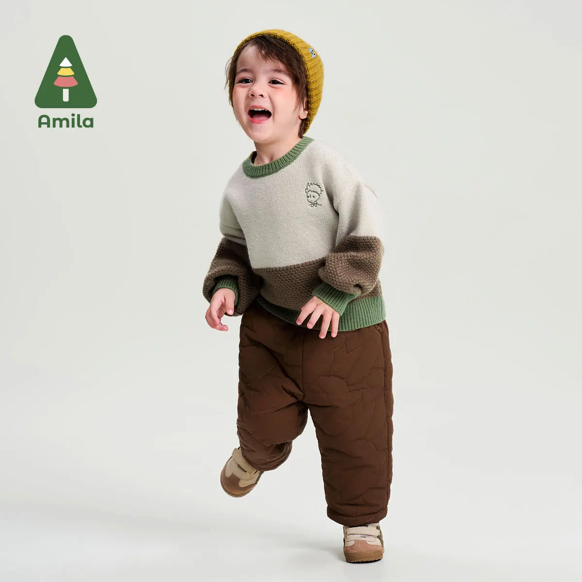 Amila Baby Cotton Pants 2024 Winter New Boys Solid Color Lightweight Warm Skin-Friendly Soft Loose Casual Children‘s Trousers