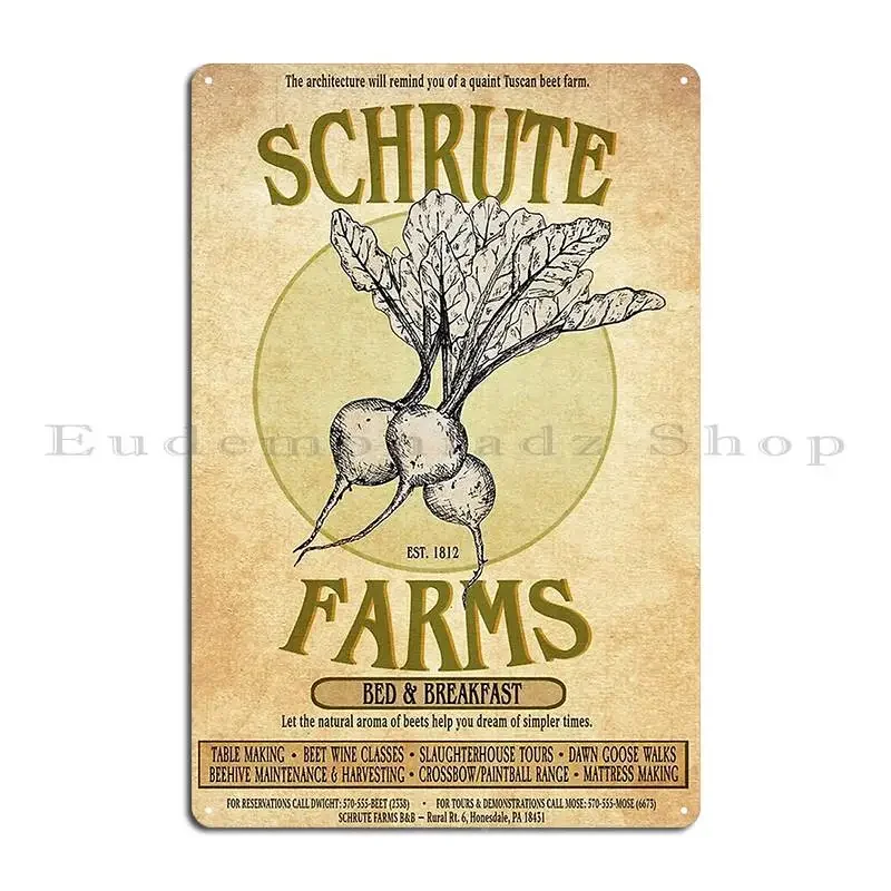 Schrute Farms Dwight Schrute علامات معدنية لغرفة المعيشة جدار حانة حانة مصمم سينما تين تسجيل ملصق