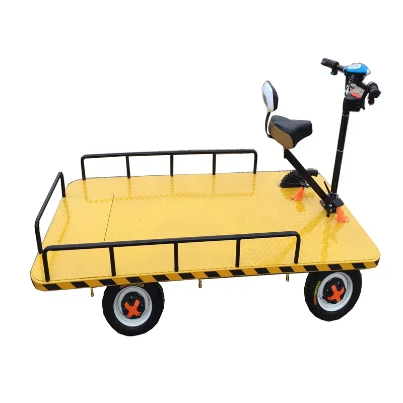 forElectric heavy duty warehouse transport trolley platform trailer 4-wheel flatbed trailer for cargo short transport