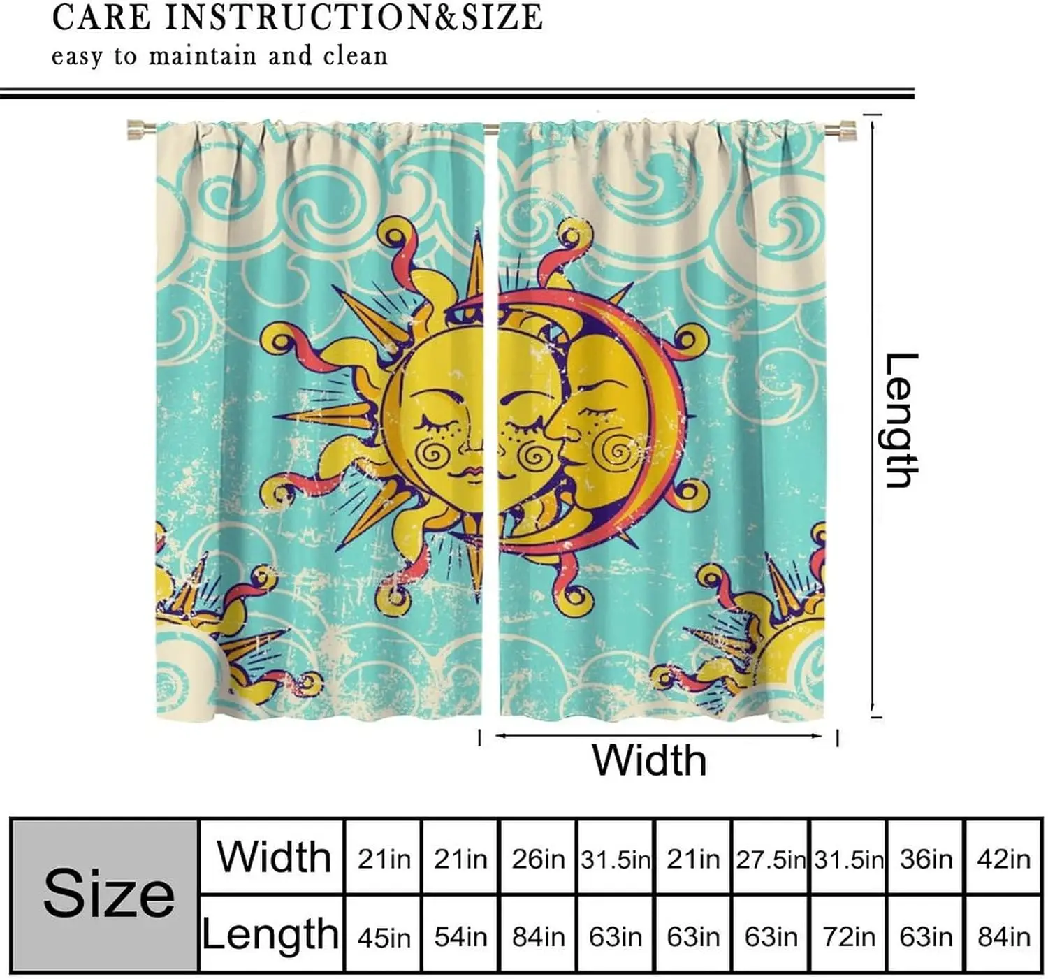 Retro Sun Moon Curtain Fantasy Vintage Celestial Magic Blackout Window Drapes for Bedroom Living Room Kitchen Cafe Decor