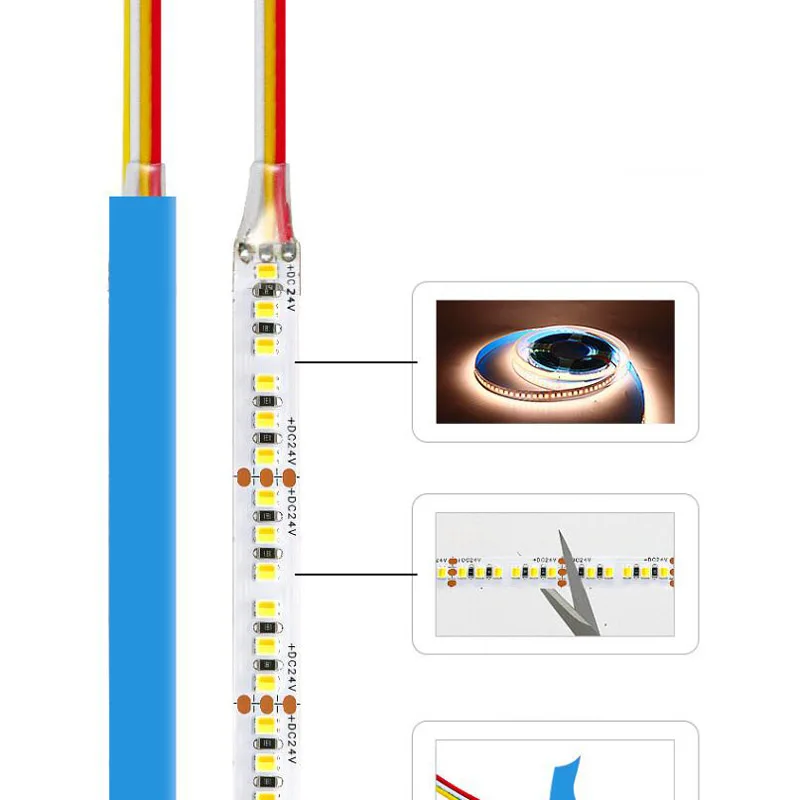 Imagem -04 - Faixa Led de Cor Dupla Regulável Cct Magro Fita 2835 Branco Quente e Branco em Chip 12v 24v 120leds por m 180 Leds por m 5m Milímetros 10 Milímetros