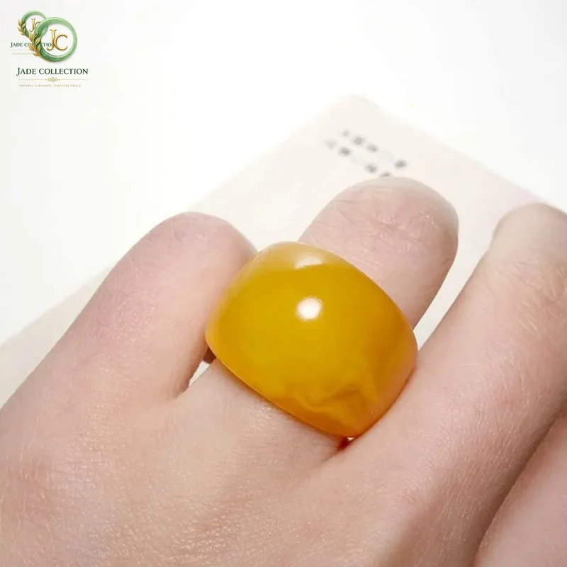 Natural Amber Ring Men Women Healing Gemstone Fine Jewelry Genuine Baltic Yellow Butter Amber Rings Band For Girlfriend Mom Gift