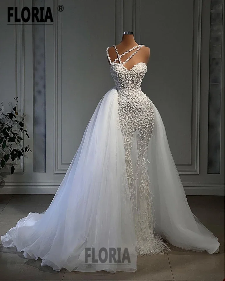 

Elegant Pearls Beaded Mermaid Wedding Dresses African Women Bridal Dress 2023 Handmade Beadings Party Gowns Vestidos De Noiva