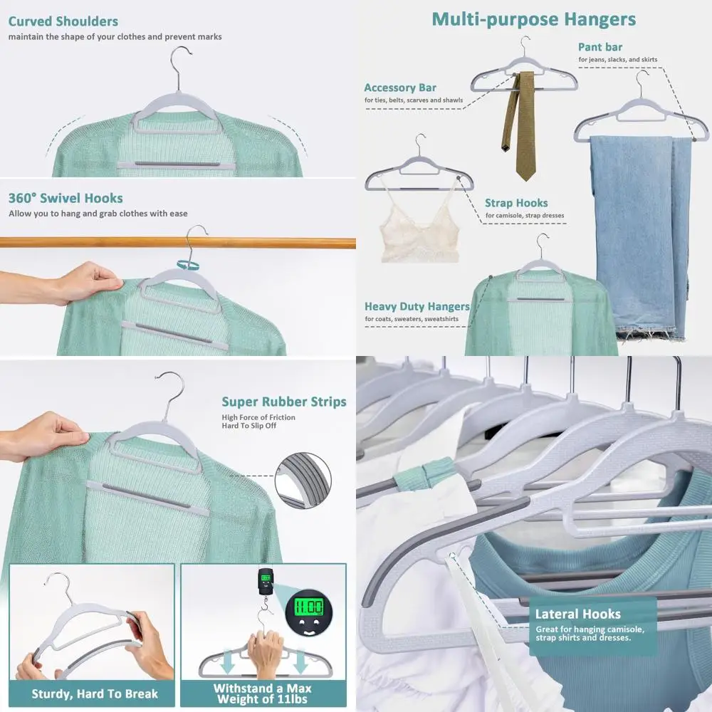 

Space-Saving Plastic Hangers, Non-Slip, 360° Swivel, Slim 0.2, Strong for Coats & Suits, Light Gray