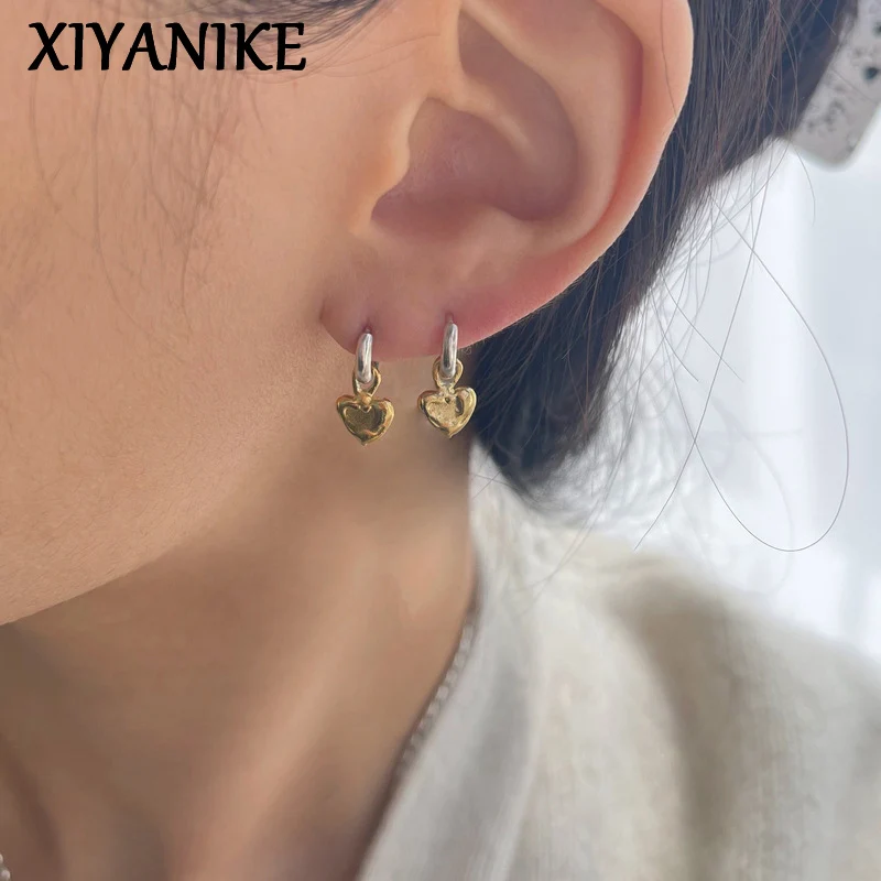 XIYANIKE New Heart Drop Dangle Hoop Earrings For Women Girl Korean Fashion Trendy Ear Jewelry Gift Party серьги женск