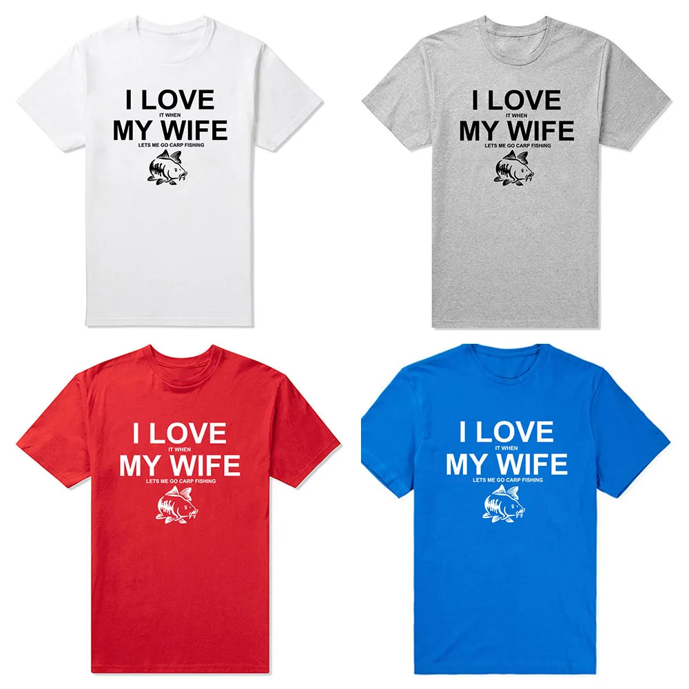 I Love My Wife Lets Me Carp Fishing Husband Cotton Funny Fisherman T Shirt Graphic Harajuku Vintage T-shirt Retro