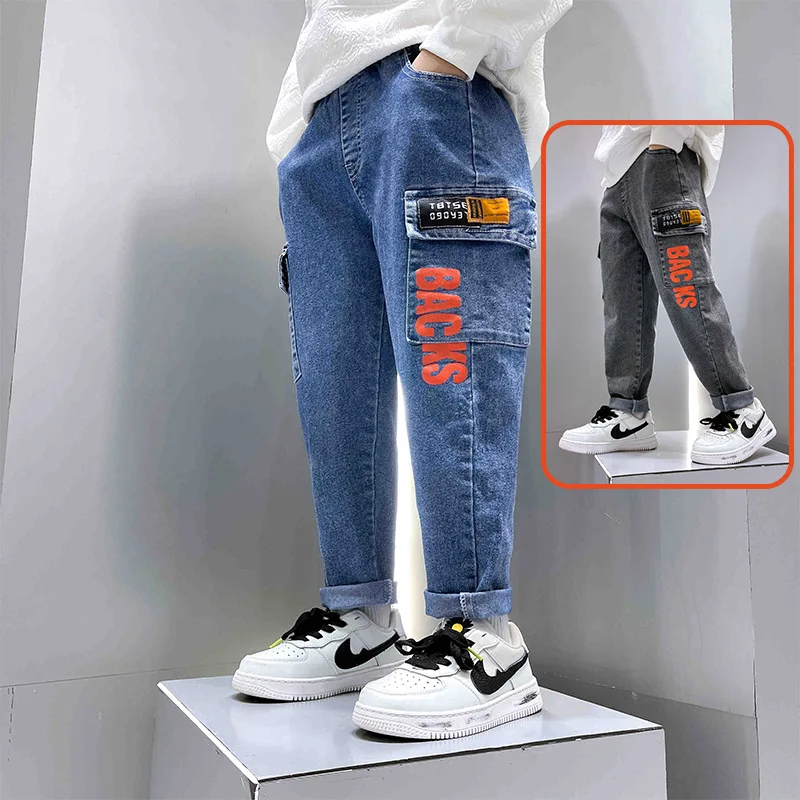 4-14 Years Old Boy Jeans Children's Spring Autumn Pants 2023 New Casual Trousers Outdoor All-Matching Tide Boutique Kids Clothes