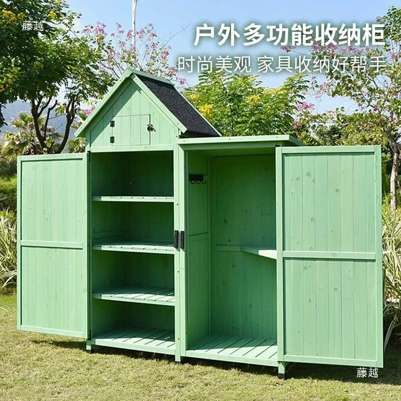 Outdoor Storage Cabinet for Garden Balcony Courtyard Weatherproof Tool Organizer Sun Protection Pastoral Style Furniture