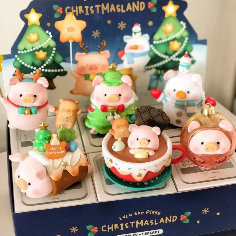 Lulu The Piggy Christmasland Series Blind Box Kawaii Cartoon Piggy Figures Verrassingscadeau Model Pop Bureau Ornament Collectie Speelgoed