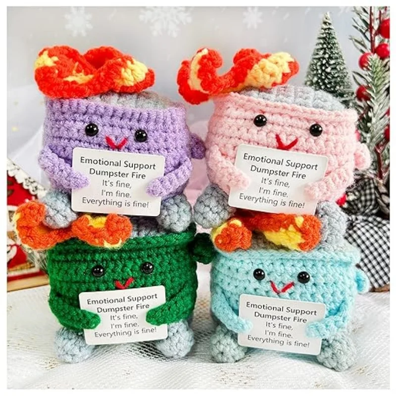 Handmade Crochet Dumpster Fire Doll, Christmas Knitting Toy Ornaments Crochet Gift Desk Decor Birthdays Gift for Women