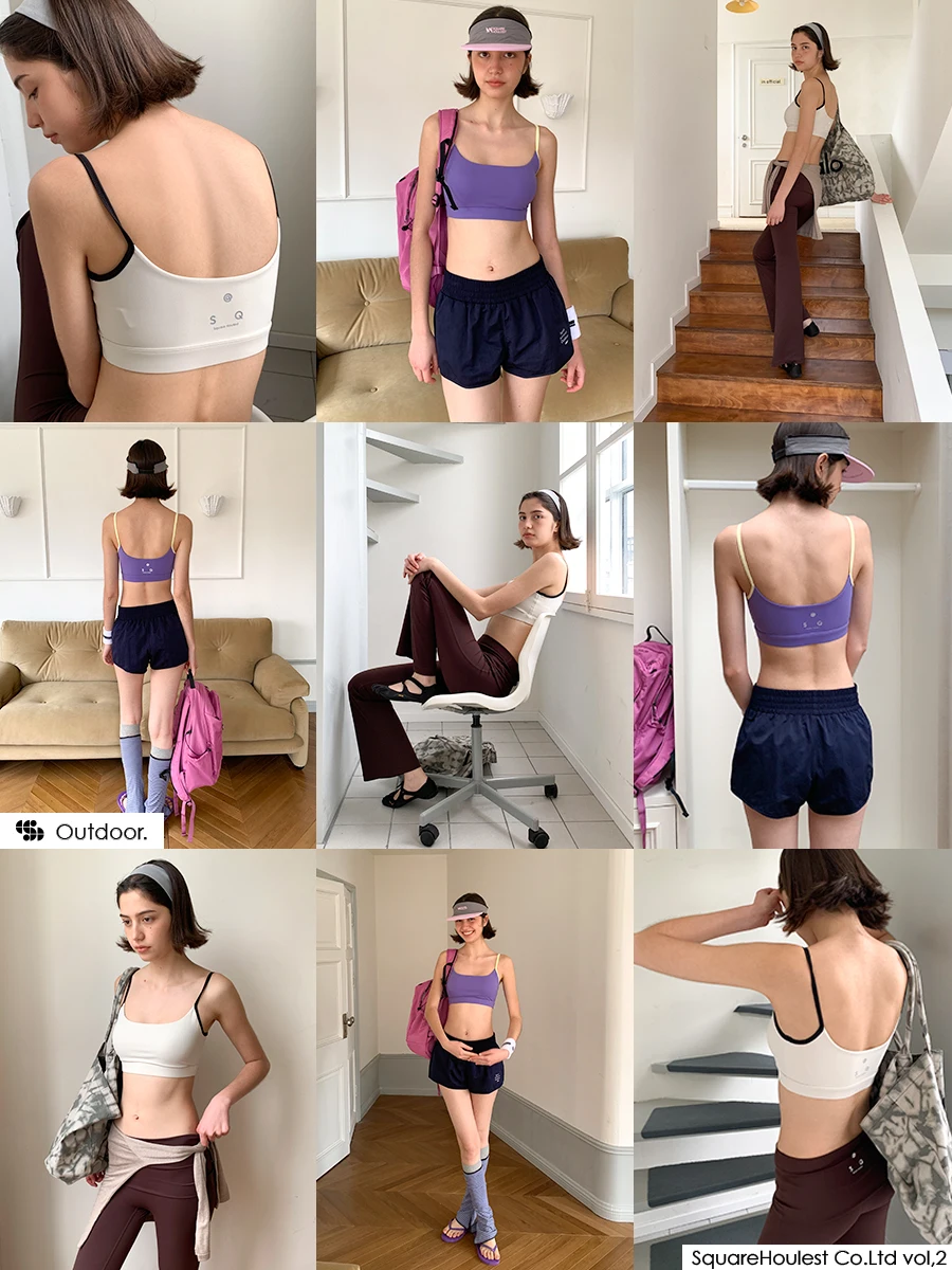 Square Houlest Sports Bra Women's Yoga Outerwear Slimming Gathered Support Shockproof with Chest Pad Underwear H-Shape Vest T...