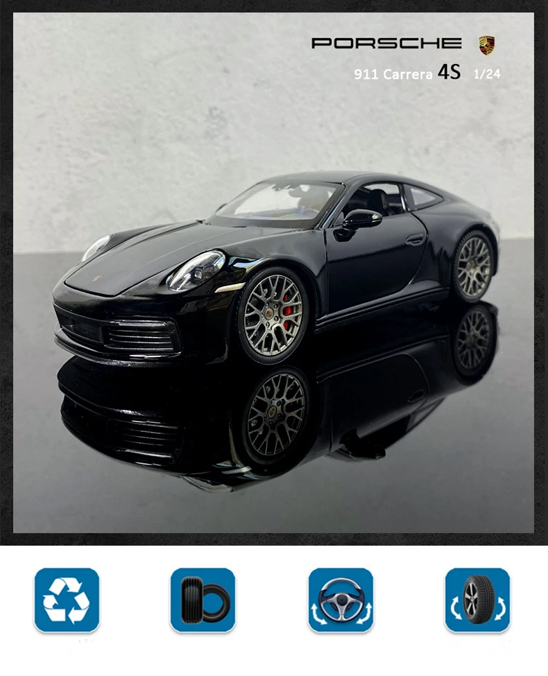 Welly 1:24 Porsche 911 Carrera 4s Sports Black alloy Car Model