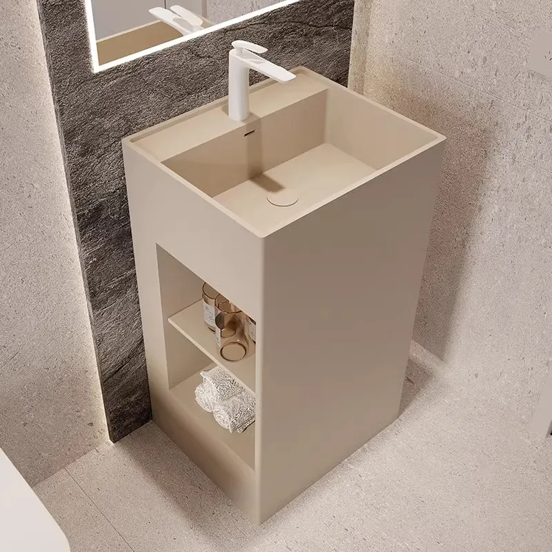 Acrylic column wash basin integrated bathroom household wash basin square black matte column basin cabinet storage