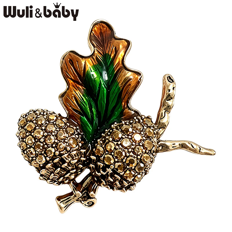 Wuli&baby Vintage Pinecone Brooches For Women Unisex Enamel Rhinestone Forest Pinecone Plants Party Casual Brooches Pins Gifts