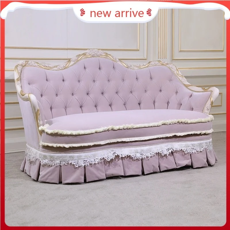 Style Sofa Solid Wood Furniture Luxury Villa Genuine Leather Sofa and Tea Table French Entry Lux Living Room
