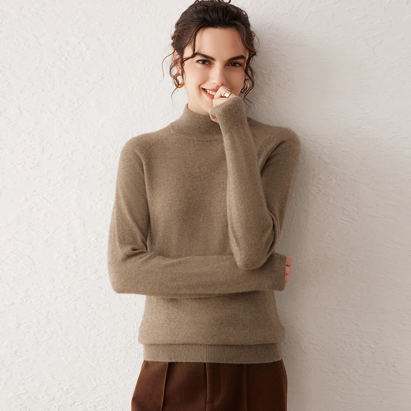 Autumn and Winter Pure Goat Cashmere Pullover Women's Warm Sweater High Quality Soft Solid Color Sweater Women's Blouse