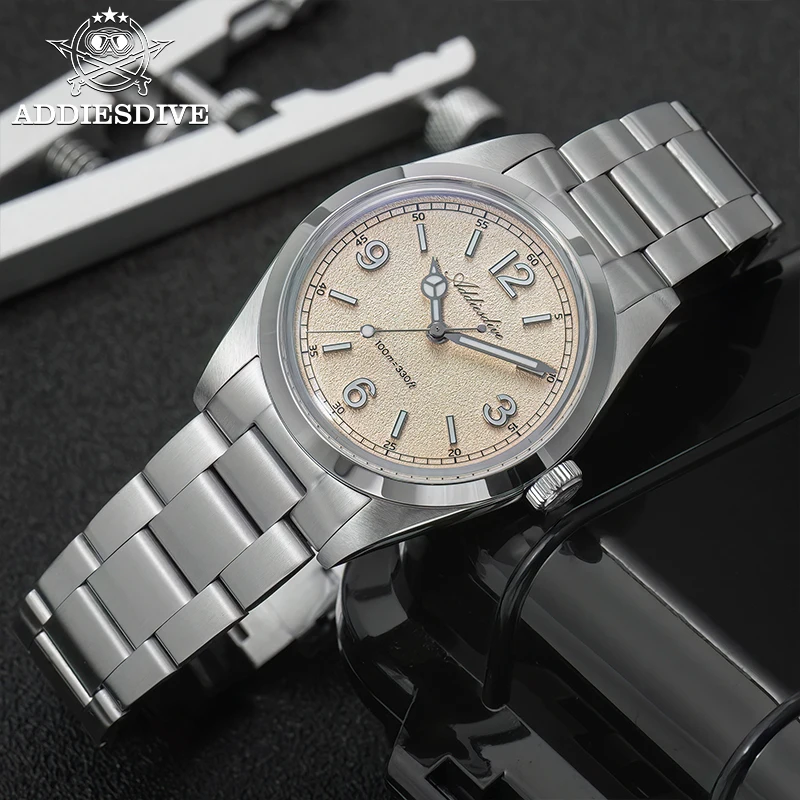 ADDIESDIVE New Men's Luxury Watch Waterproof Super Luminous Bubble Glass Stainless Steel Wrist Watch 36mm Quartz Watches For Men