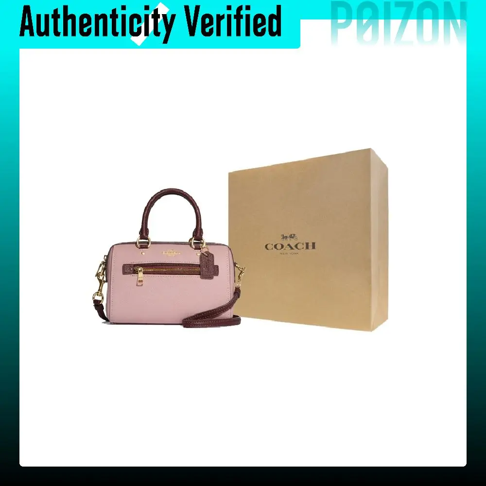 COACH Rowan Cross Grain Leather Briefcase, Shoulder Bag, Crossbody Bag, Handbag Mini Women's Pink & Burgundy CF375-IMV2G